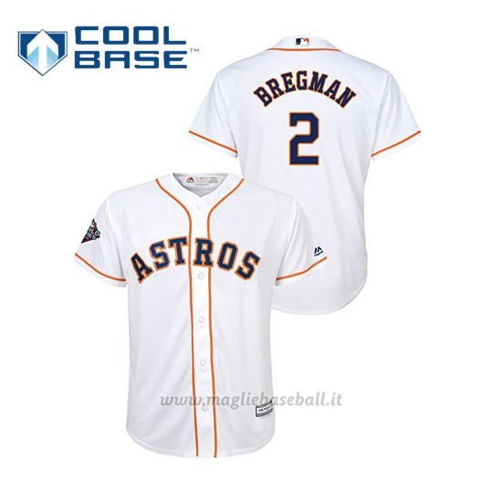 Maglia Baseball Bambino Houston Astros 2 Alex Bregman 2019 World Series Bound Cool Base Bianco